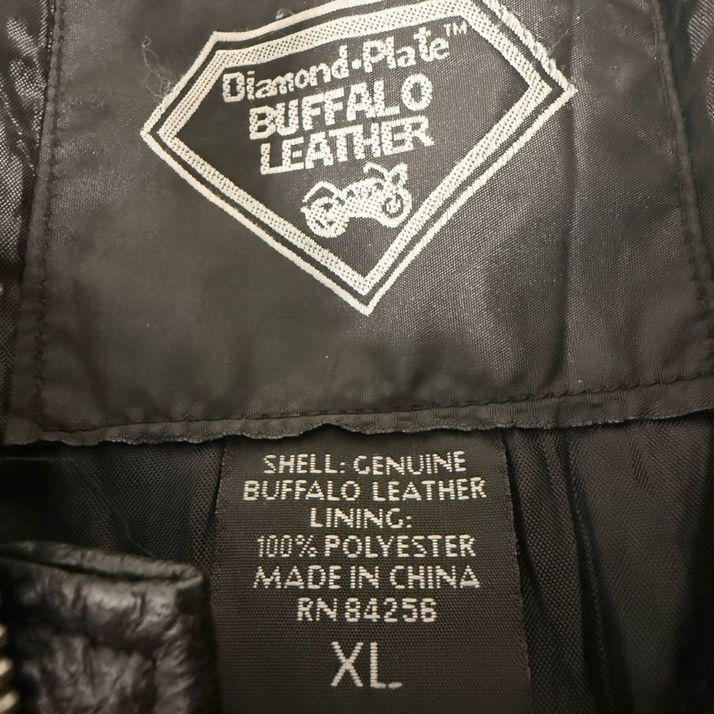 Diamond Plate Buffalo Leather Biker Jacket XL Live To Ride Route 66 Patriotic - Picture 3 of 16